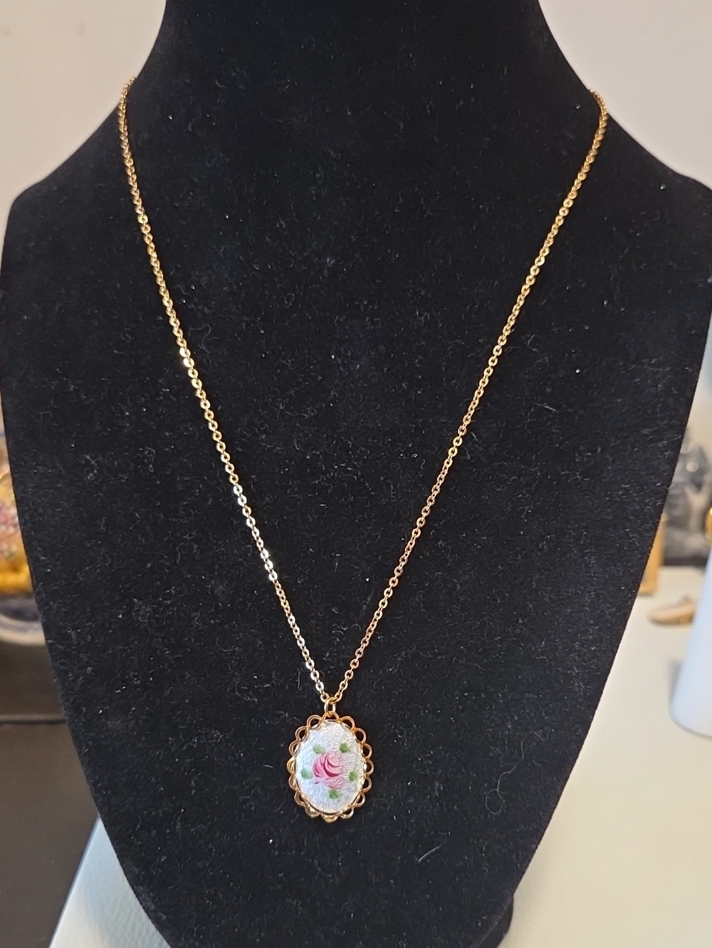 Gold-Tone Hand Painted Guiloché Necklace